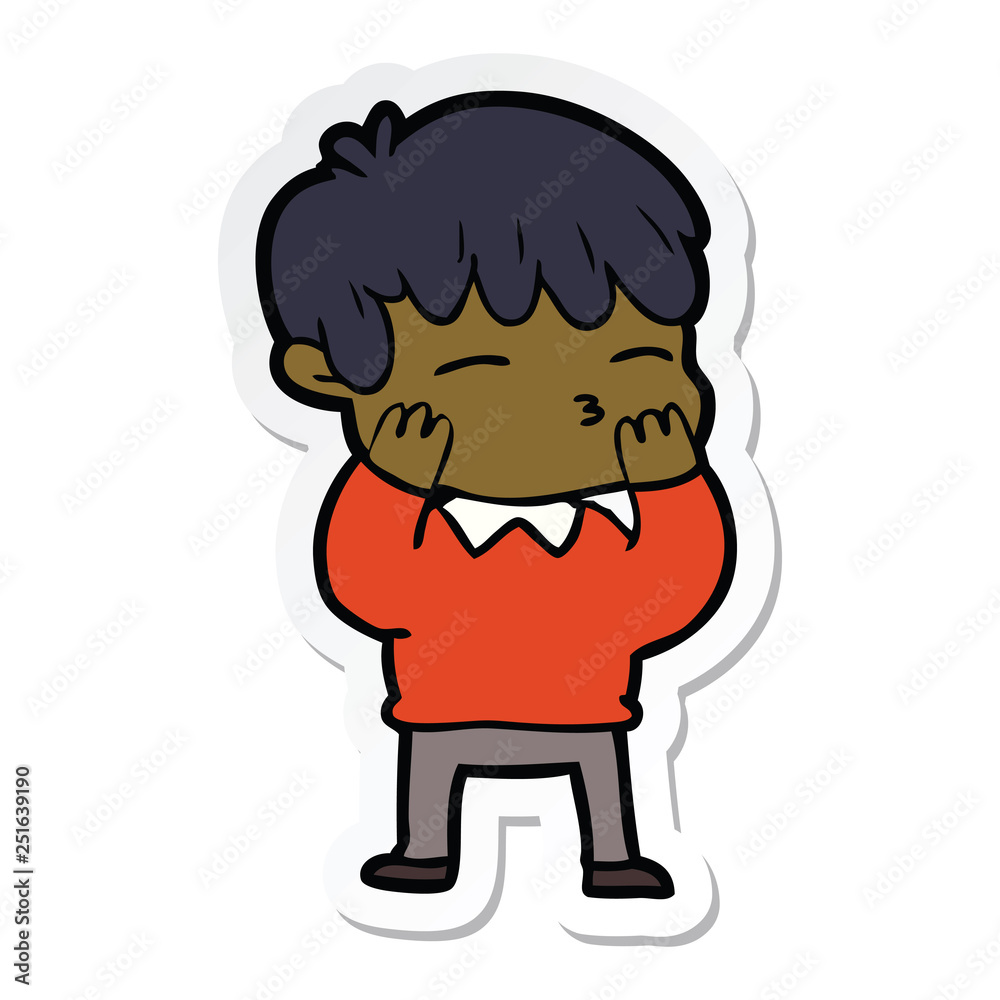 sticker of a cartoon curious boy