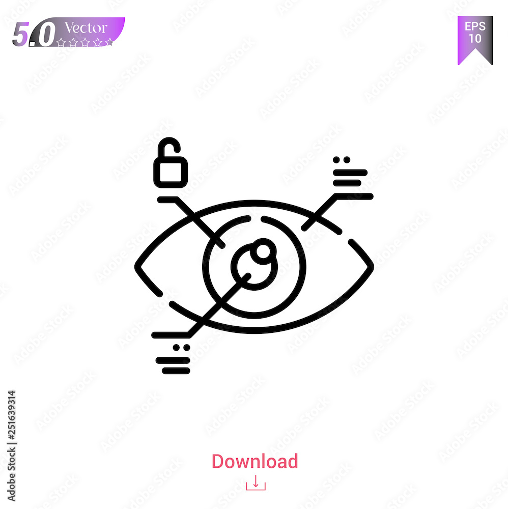eye recognition icon of future world icons isolated on white background. Line pictogram. Graphic design, mobile application, logo, user interface. Editable stroke. EPS10 format vector illustration