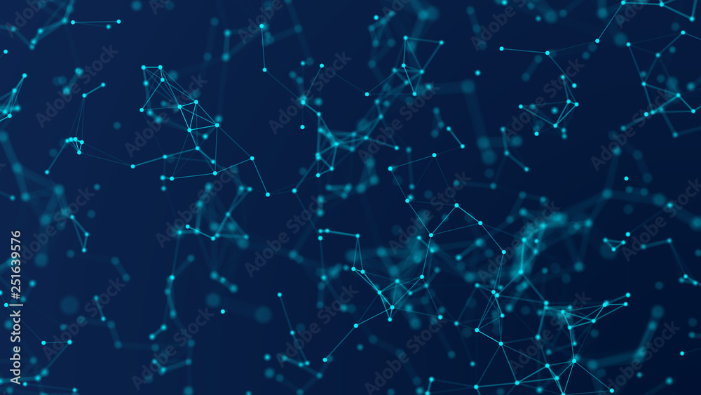 Abstract digital background with cybernetic particles. geometric background with triangular cells. Bright blue digital illustrations with polygons on dark background. Plexus connected lines motion Abstract digital background with cybernetic particles. geometric background with triangular cells. Bright blue digital illustrations with polygons on dark background. Plexus connected lines motion
