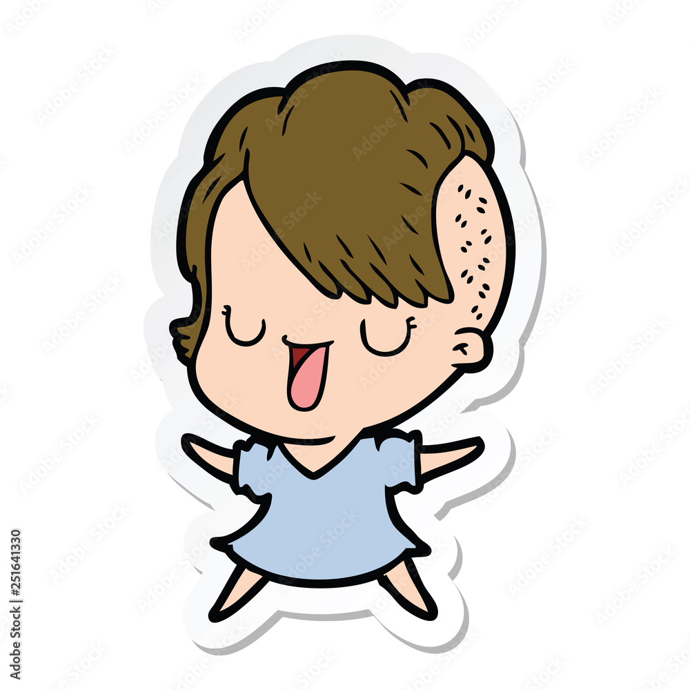 sticker of a cute cartoon girl with hipster haircut sticker of a cute cartoon girl with hipster haircut