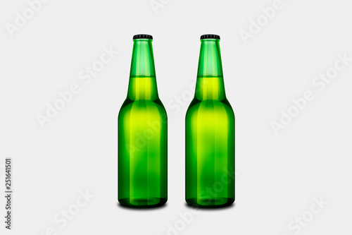 Beer Bottles Mock-Up isolated on soft gray background. 3D rendering.