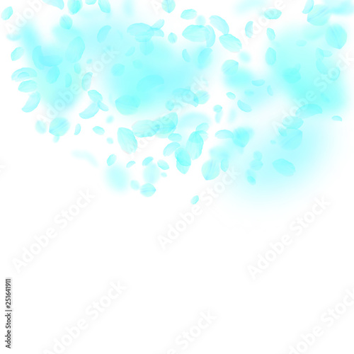 Turquoise flower petals falling down. Precious rom