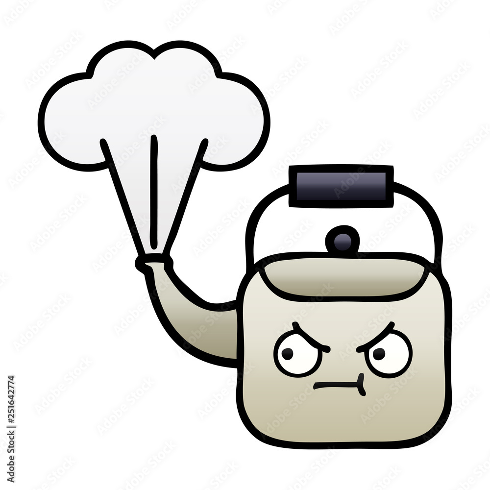 gradient shaded cartoon steaming kettle gradient shaded cartoon steaming kettle