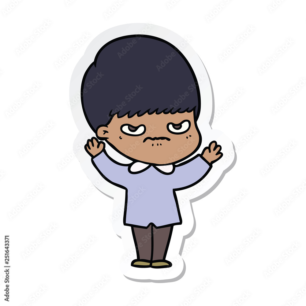 sticker of a annoyed cartoon boy