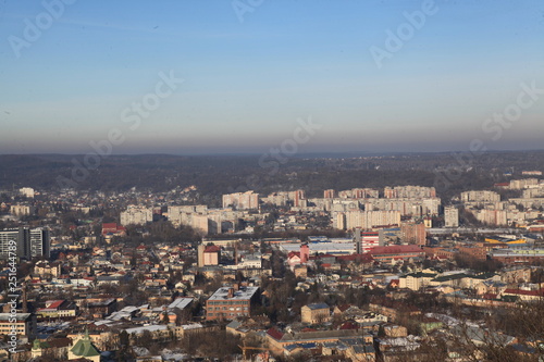 Landscape of Lvov city. Ukraine, Europe. City view of tall castle