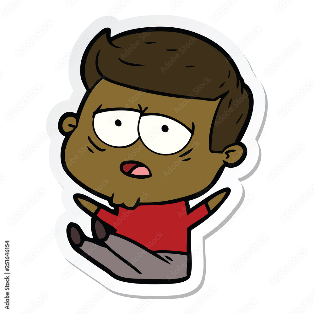 sticker of a cartoon tired man sticker of a cartoon tired man