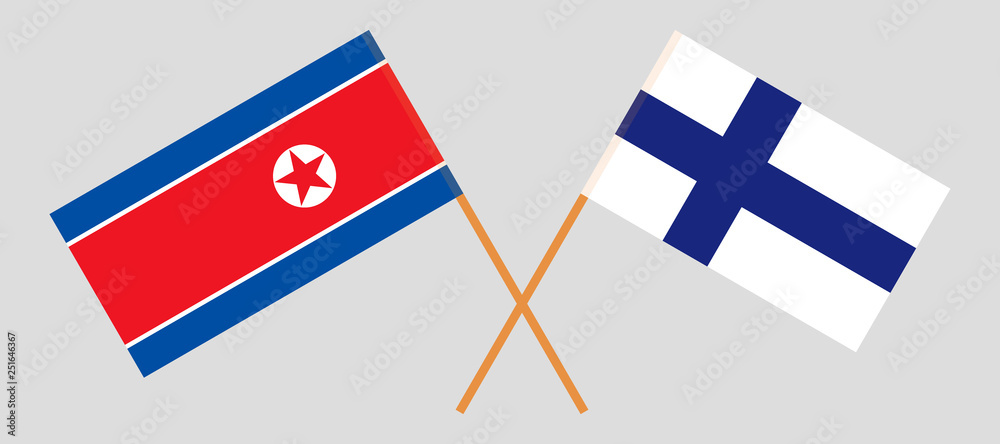 North Korea and Finland. The Korean and Finnish flags. Official colors. Correct proportion. Vector