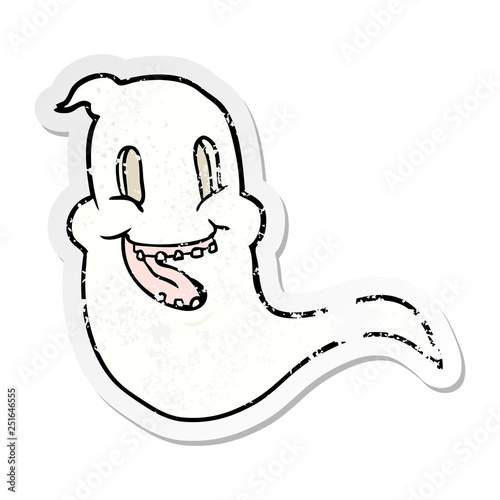 distressed sticker of a cartoon spooky ghost