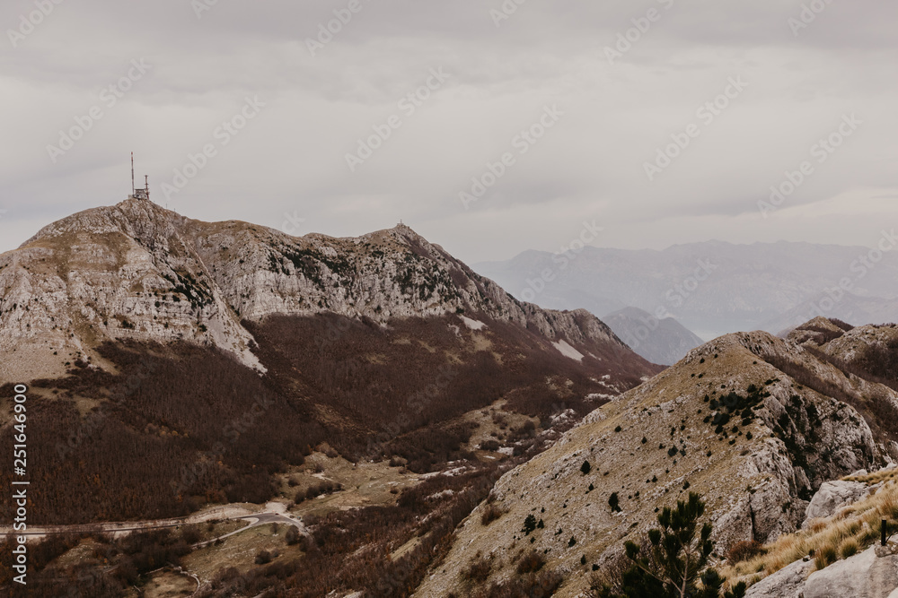 Panoramic view of the highest peaks of the Lovcen mountain national park in southwestern Montenegro. - Image.