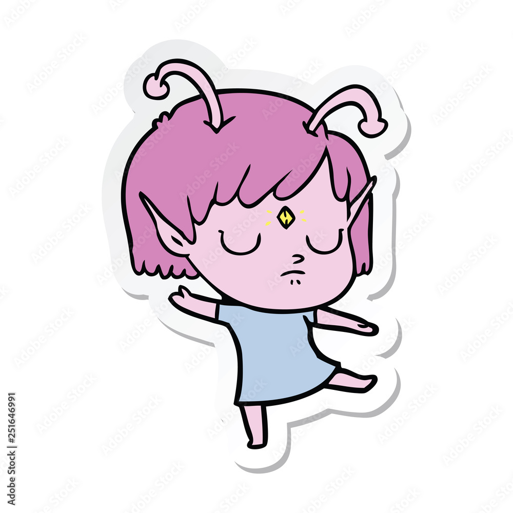 sticker of a cartoon alien girl sticker of a cartoon alien girl