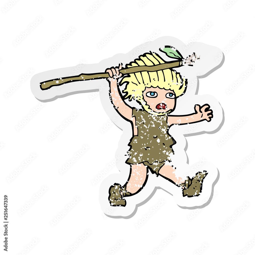retro distressed sticker of a cartoon caveman retro distressed sticker of a cartoon caveman