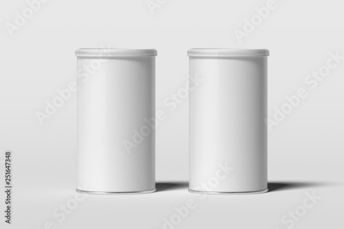 Cans with blank white labels isolated on white background, 3d rendering.