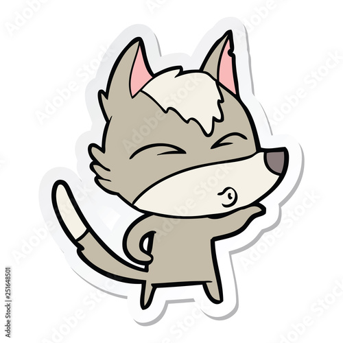 sticker of a cartoon wolf pouting
