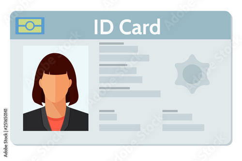 ID Card With Woman Photo Flat Vector Illustration