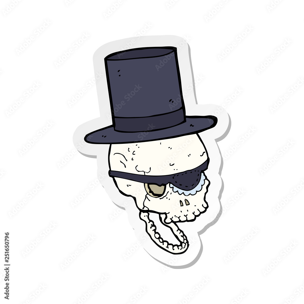 sticker of a cartoon skull in top hat