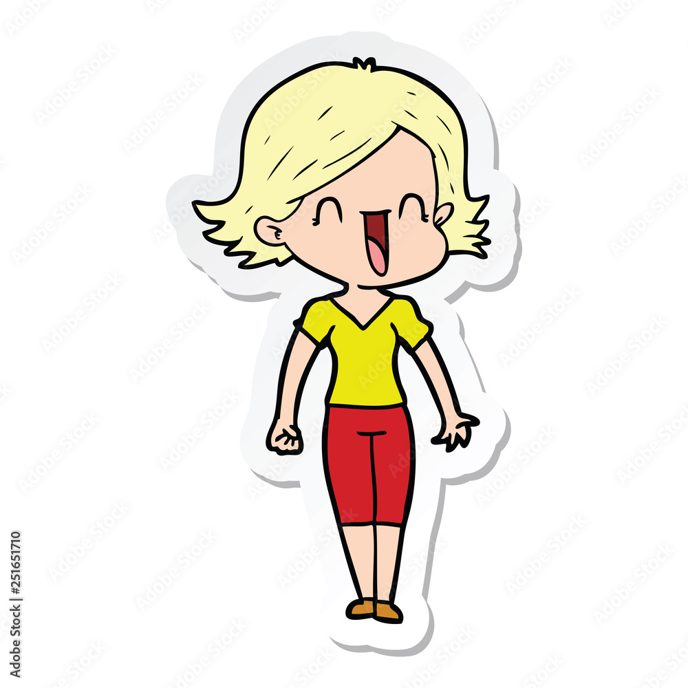 sticker of a cartoon happy woman sticker of a cartoon happy woman