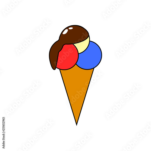 Ice cream isolated on white background. Sweet dessert with chocolate. Vector cartoon design