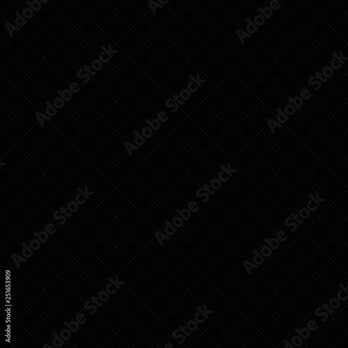 Geometric seamless pattern with tilted dark gray squares or rhombus on black background. 