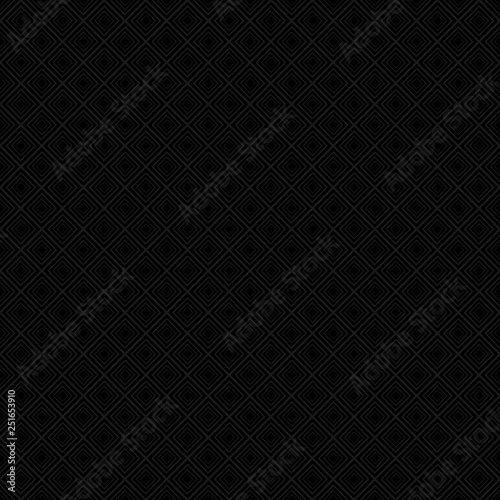 Geometric seamless pattern with tilted gray squares or rhombus on black background. 