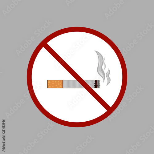 Icon of smoking cigarette. In a red squared circle. No smoking . vector illustration