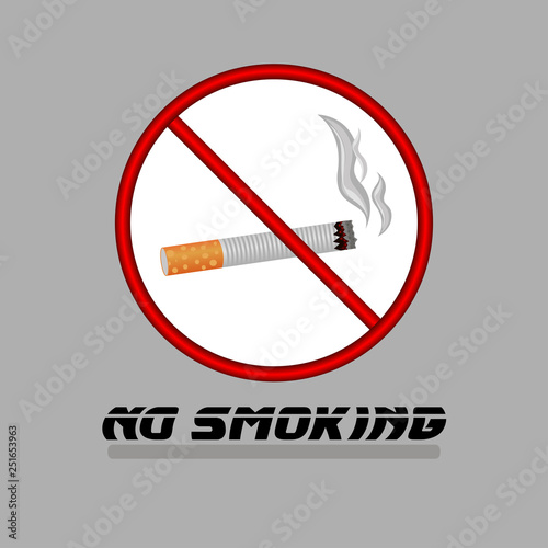 Sign of no smoking. Cigarette on a white background in a red circle. Vector illustration