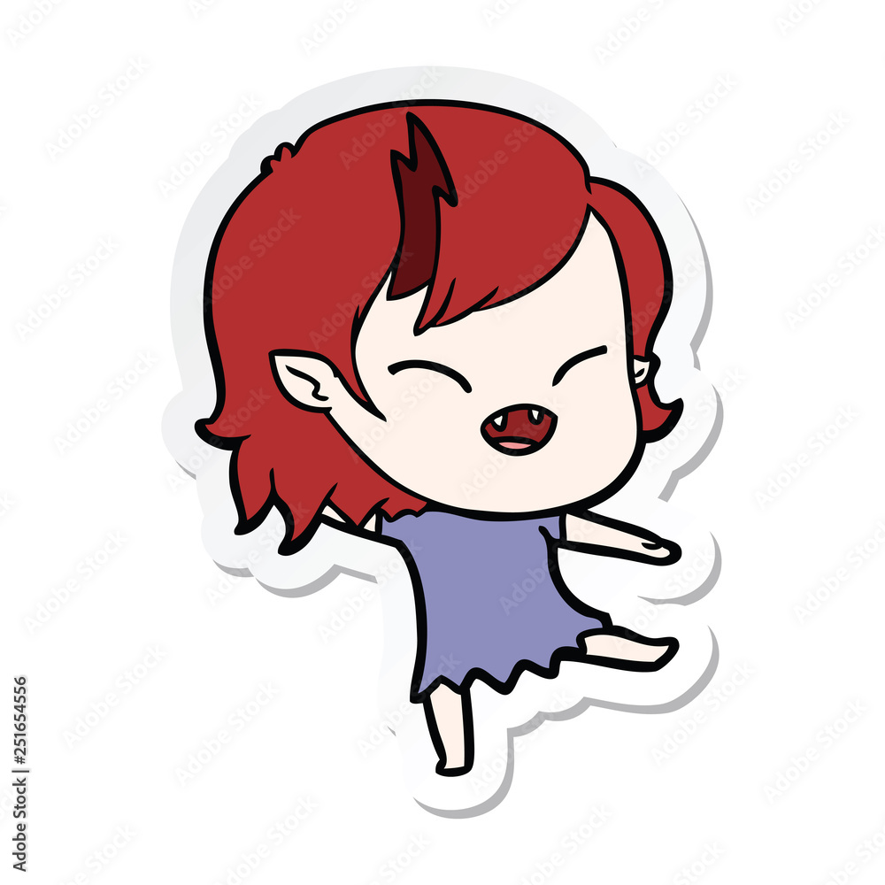 sticker of a cartoon laughing vampire girl sticker of a cartoon laughing vampire girl