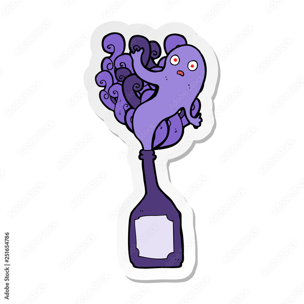 sticker of a cartoon ghost in bottle sticker of a cartoon ghost in bottle