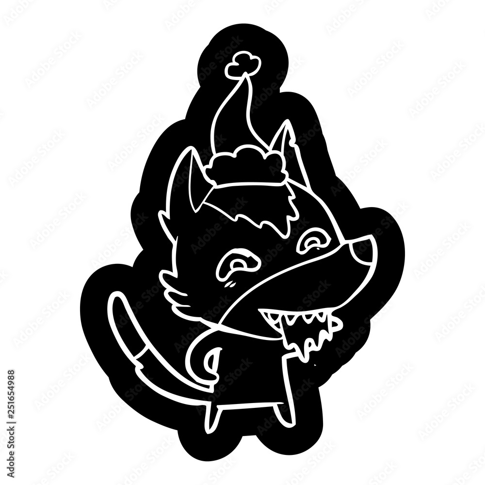 cartoon icon of a hungry wolf wearing santa hat cartoon icon of a hungry wolf wearing santa hat