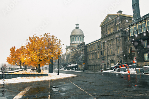 Old Montreal with snow and Bonsecours Market - Montreal, Quebec, Canada photo