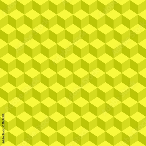Yellow 3d cubes with a shadow in a perspective view. Seamless pattern. Vector background.