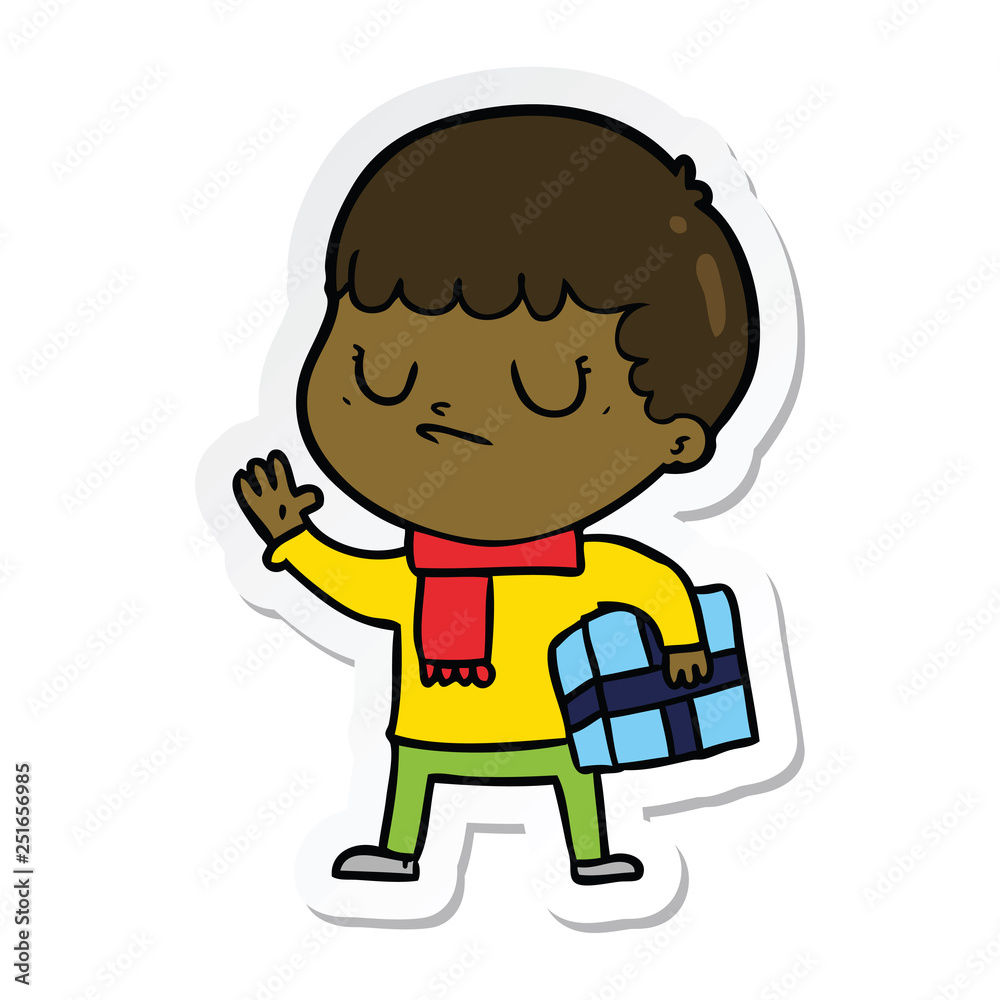 sticker of a cartoon grumpy boy sticker of a cartoon grumpy boy