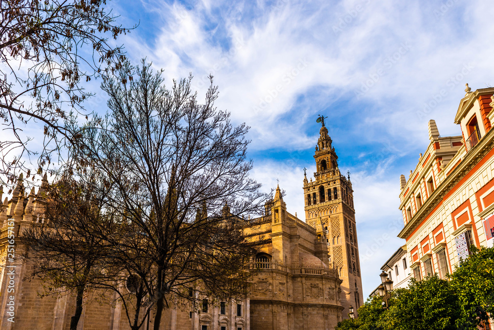 Fototapeta premium Cathédrale de Séville et la Giralda à Séville en Andalousie, Espagne