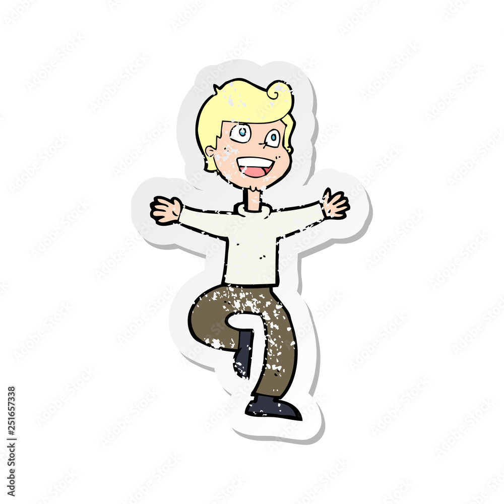 retro distressed sticker of a cartoon excited boy
