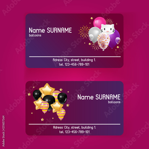Ballooon vector business card celebrating birthday party anniversary cartoon ...