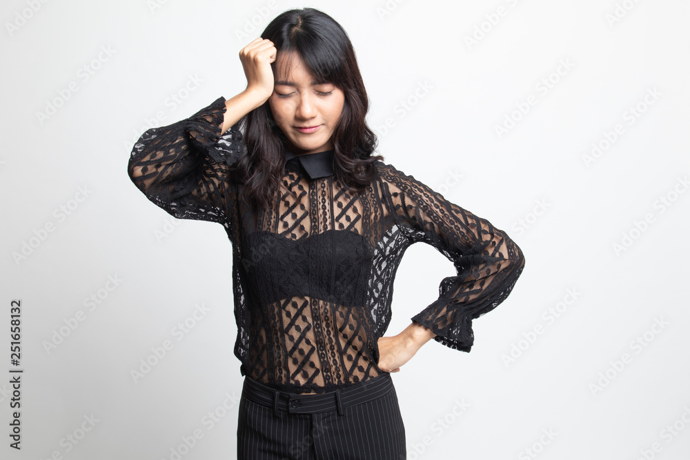 Young Asian woman got sick and  headache.