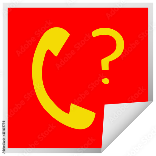 square peeling sticker cartoon telephone receiver with question mark