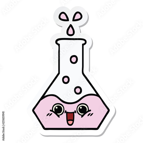 sticker of a cute cartoon science beaker