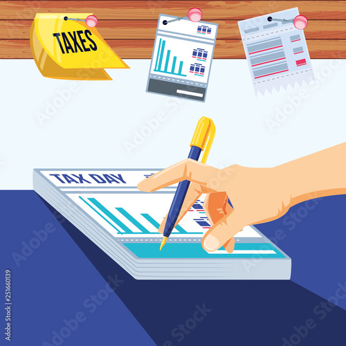 tax day with document and set icons