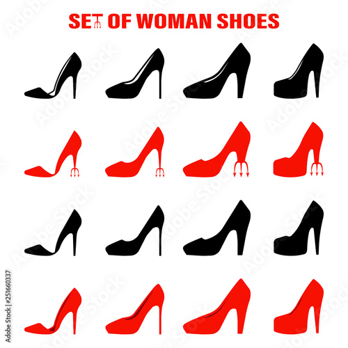 Set of women shoes, isolated vector illustration on white background. Icon