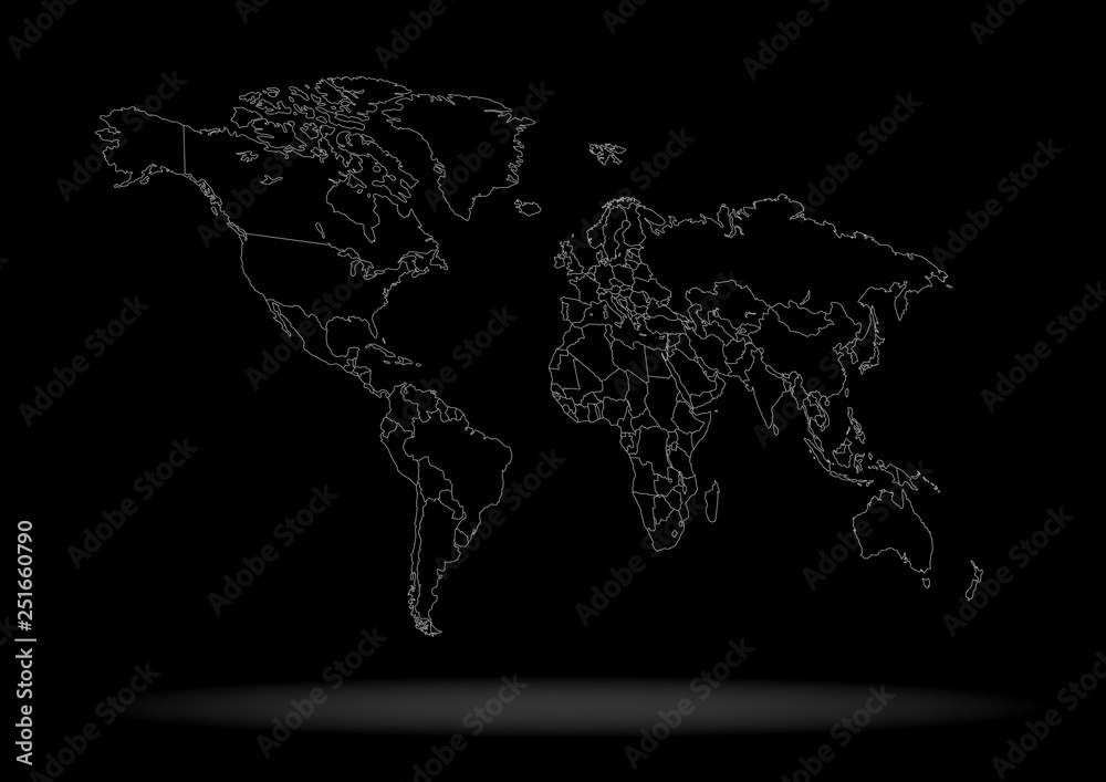 World map dark outline black background Stock Vector Adobe Stock