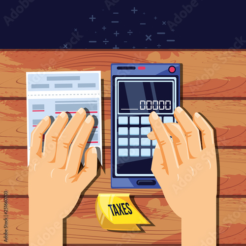 tax day with smartphone and set icons