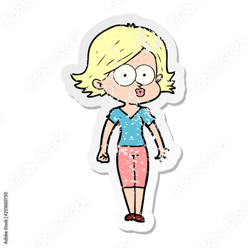 distressed sticker of a cartoon girl pouting