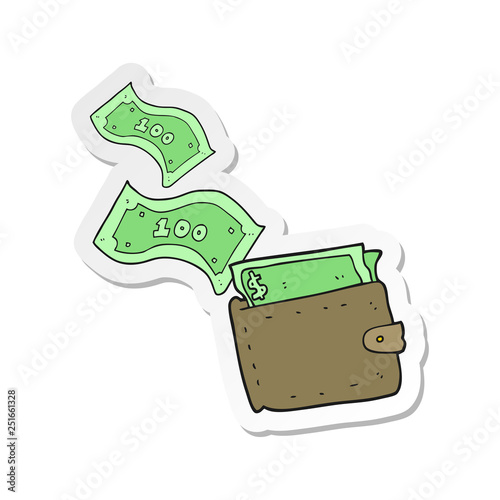 sticker of a cartoon wallet full of money