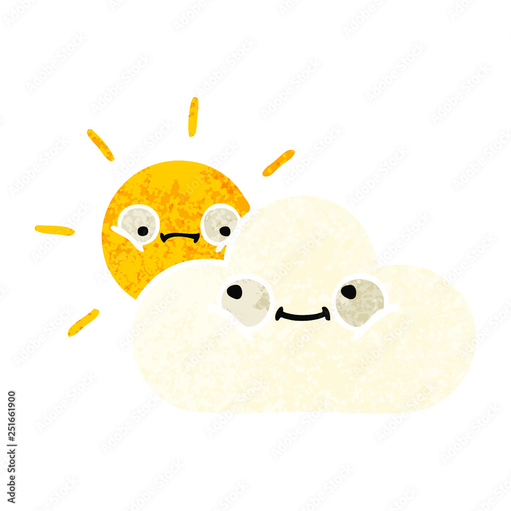 retro illustration style cartoon sunshine and cloud retro illustration style cartoon sunshine and cloud