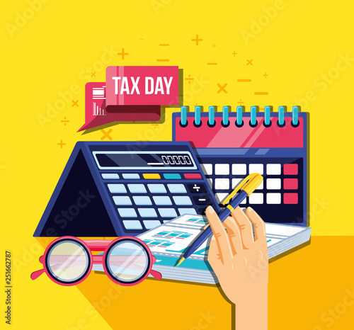 tax day with calendar and set icons