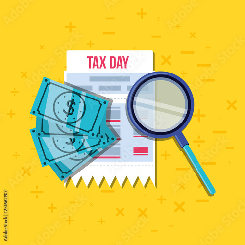 tax day with voucher and set icons