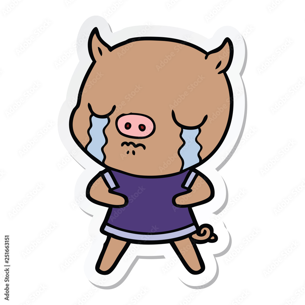 sticker of a cartoon pig crying sticker of a cartoon pig crying