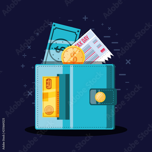 tax day with wallet and set icons
