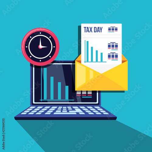 tax day with laptop computer and set icons
