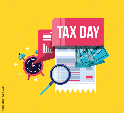 tax day with voucher and set icons